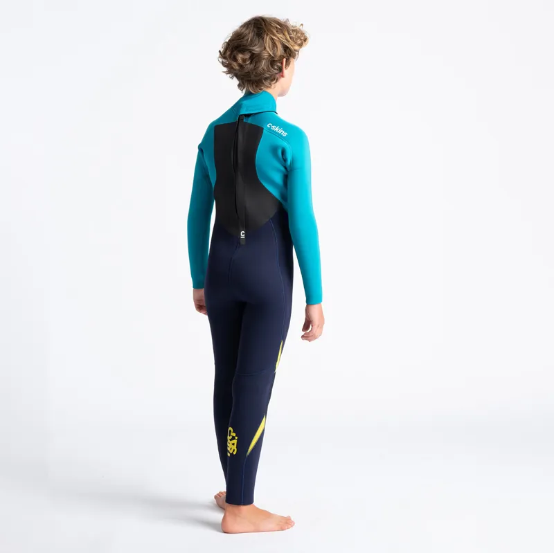 C-Skins Junior Legend 5-4mm Back Zip Wetsuit in Slate-Ocean-Yellow-2