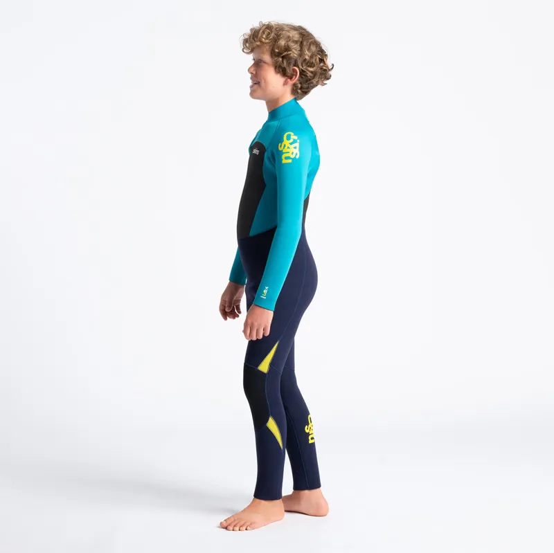 C-Skins Junior Legend 5-4mm Back Zip Wetsuit in Slate-Ocean-Yellow-4