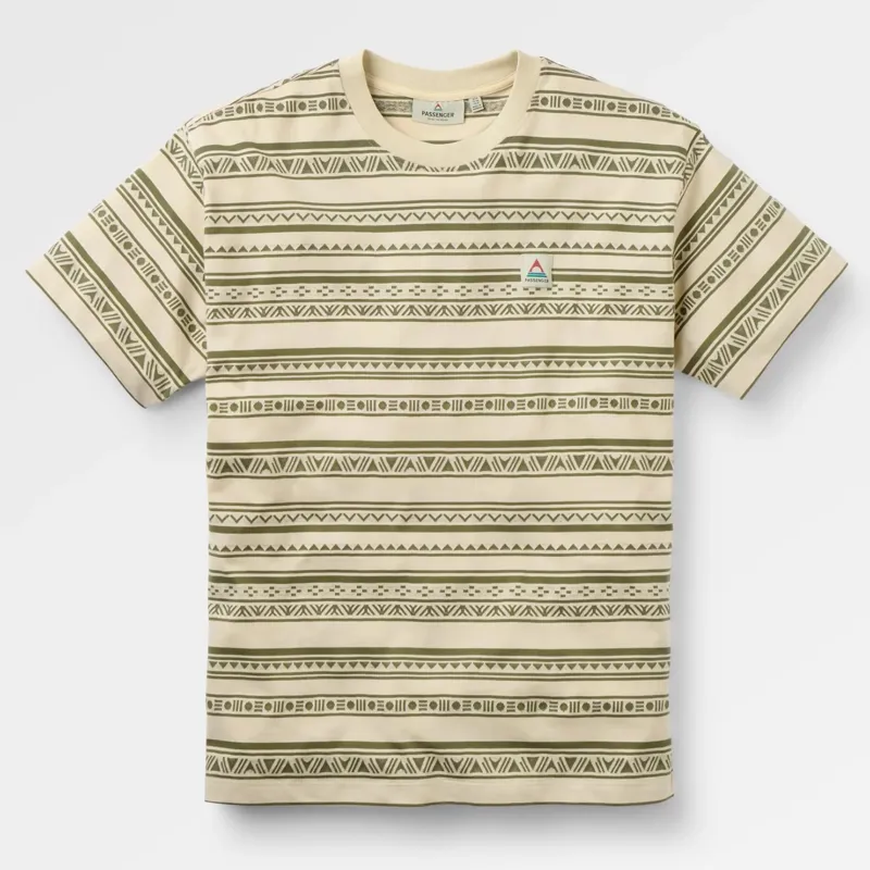 Passenger Mellower Jacquard Tee in Geo Stripe Birch/Khaki
