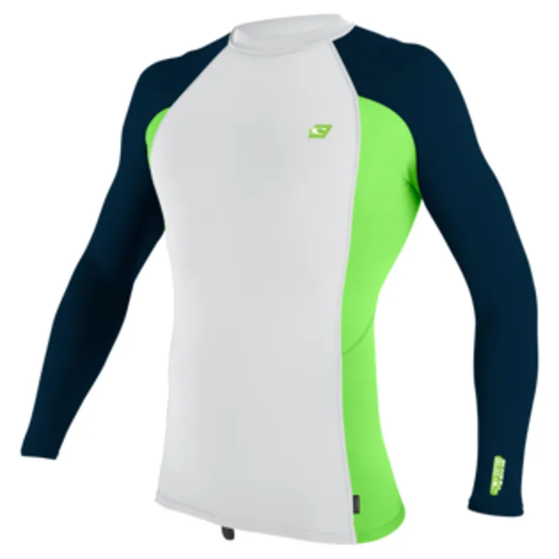 ONeill Premium Skins Long Sleeve Rash Guard in White/Dayglow/Abyss