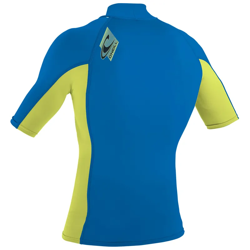 O Neill Youth Premium Skins Short Sleeve Rash Guard in Ocean/Electric Lime-1