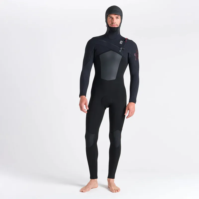 C-Skins ReWired 6/5/4 Hooded Chest Zip Wetsuit in Black/Crimson