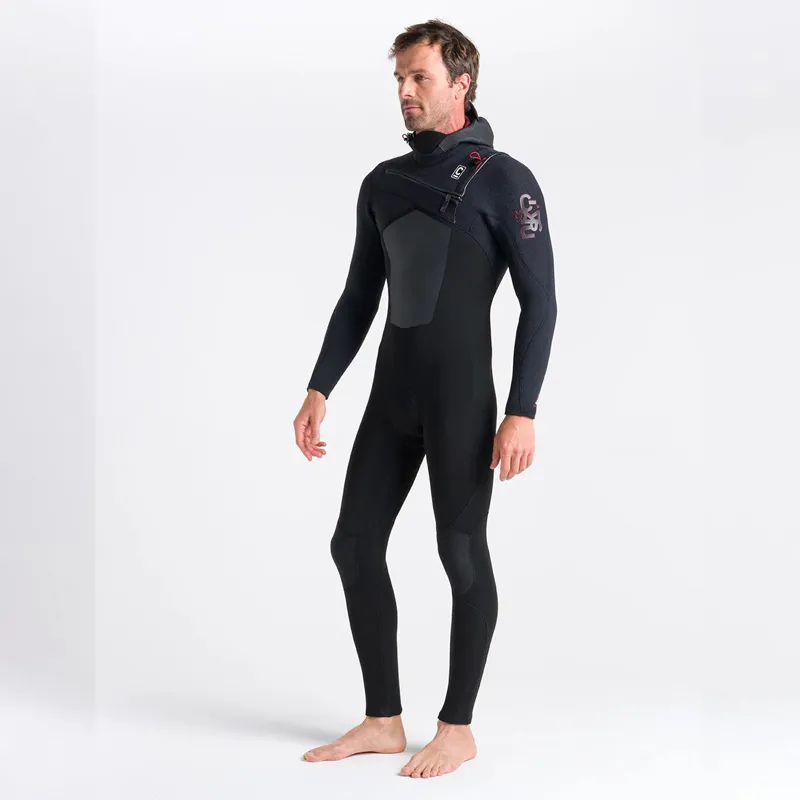 C-Skins ReWired 6/5/4 Hooded Chest Zip Wetsuit in Black/Crimson-1