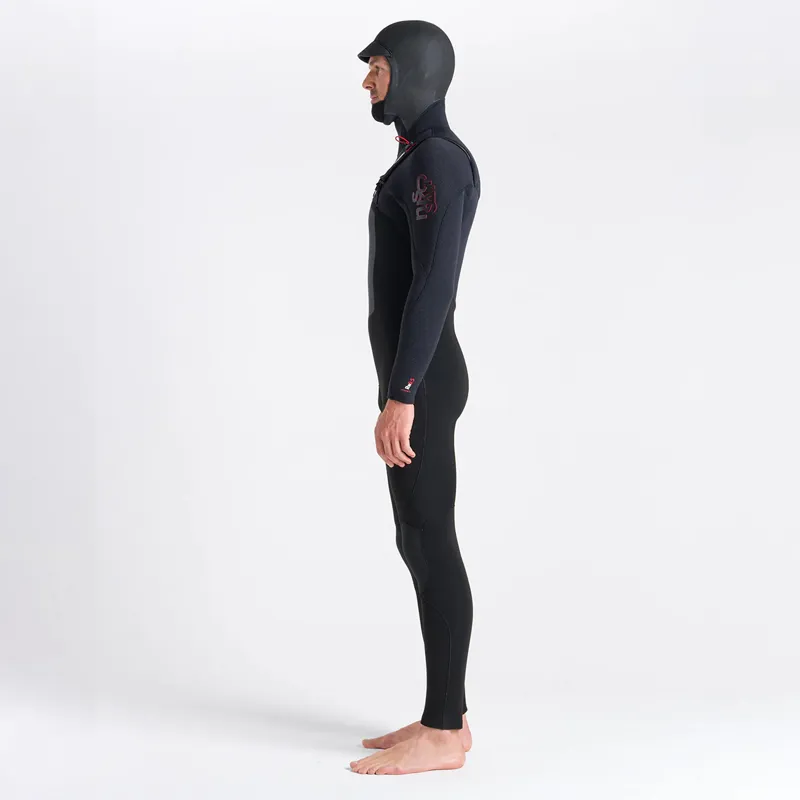 C-Skins ReWired 6/5/4 Hooded Chest Zip Wetsuit in Black/Crimson-2