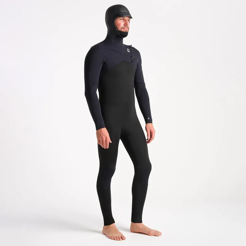 C-Skins Session 5/4/3mm Chest Zip Hooded Wetsuit in Black/Black X/White-1