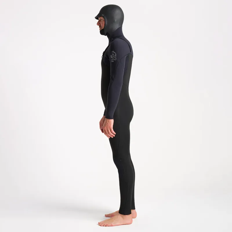 C-Skins Session 5/4/3mm Chest Zip Hooded Wetsuit in Black/Black X/White-2