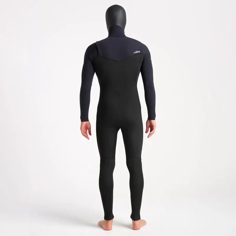 C-Skins Session 5/4/3mm Chest Zip Hooded Wetsuit in Black/Black X/White-3