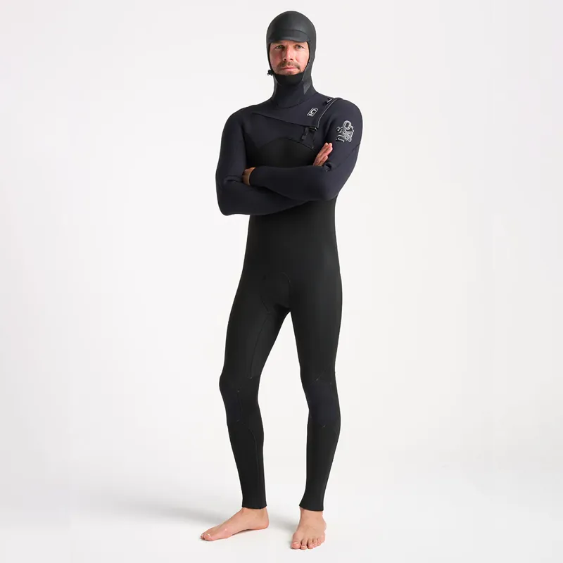 C-Skins Session 5/4/3mm Chest Zip Hooded Wetsuit in Black/Black X/White-4