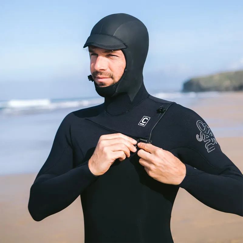 C-Skins Session 5/4/3mm Chest Zip Hooded Wetsuit in Black/Black X/White-6