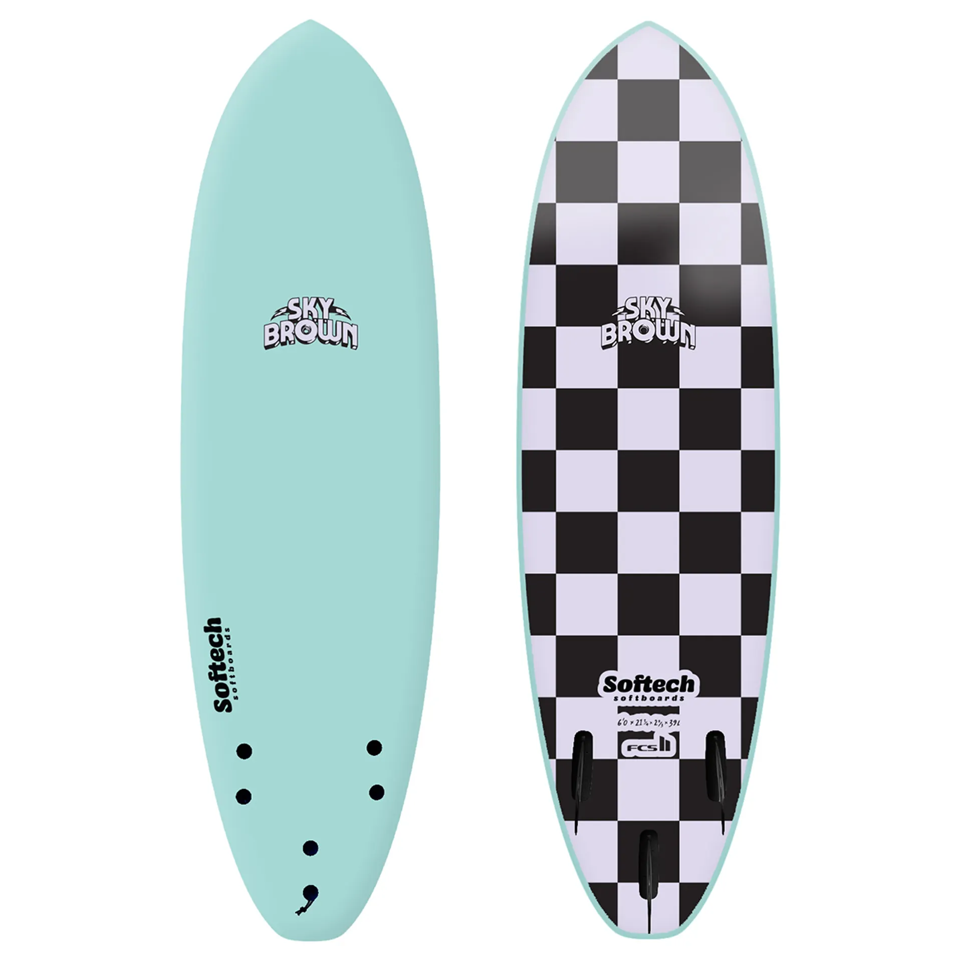 Softech Sky Brown Soft Surfboard in Seafoam/Lavender