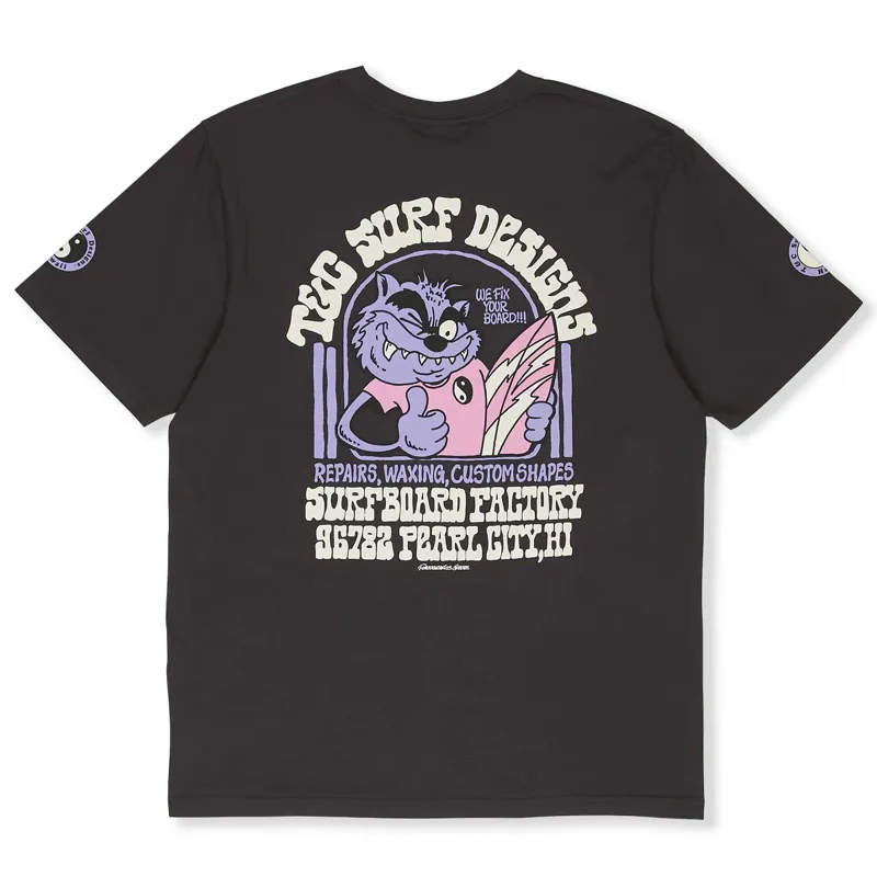 T and C Surf Designs Surf Service Tee in Washed Black