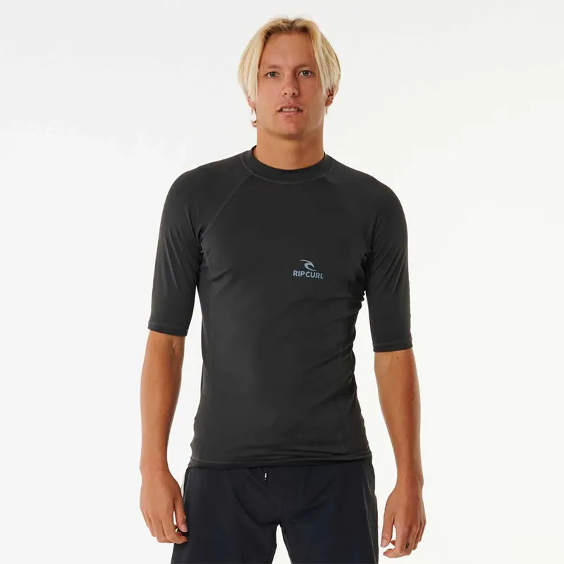 Rip Curl Stack UPF Short Sleeve Rash Vest in Washed Black