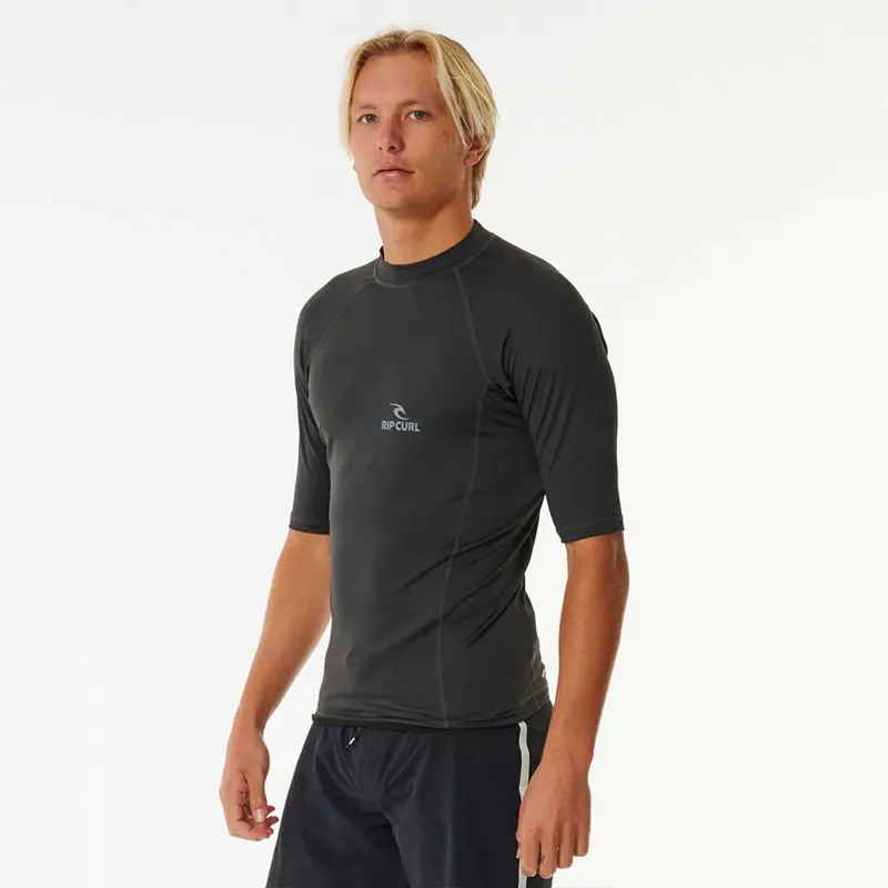 Rip Curl Stack UPF Short Sleeve Rash Vest in Washed Black-2
