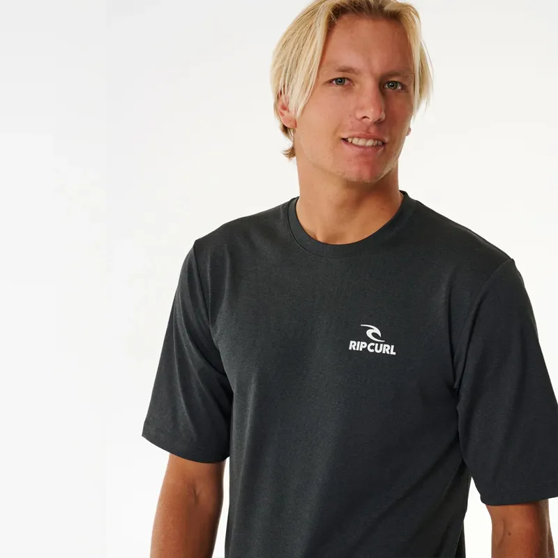 Rip Curl Stack UV Short Sleeve Rash Vest in Black Marle-2