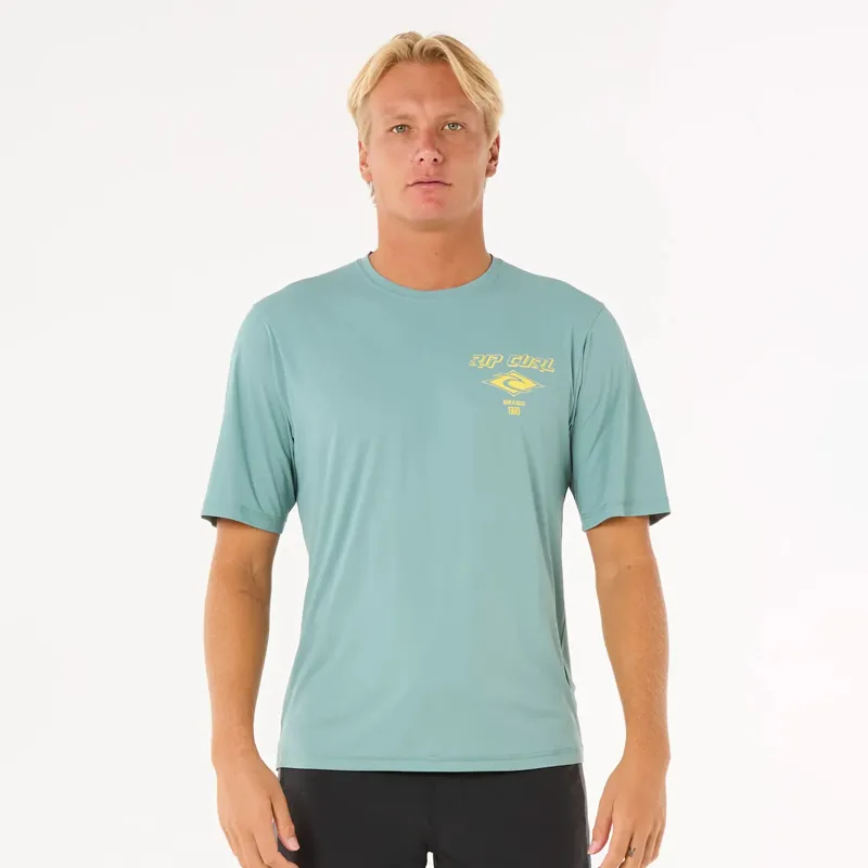 Rip Curl Icons Surflite UPF Short Sleeve Rash Vest in Blue Lagoon