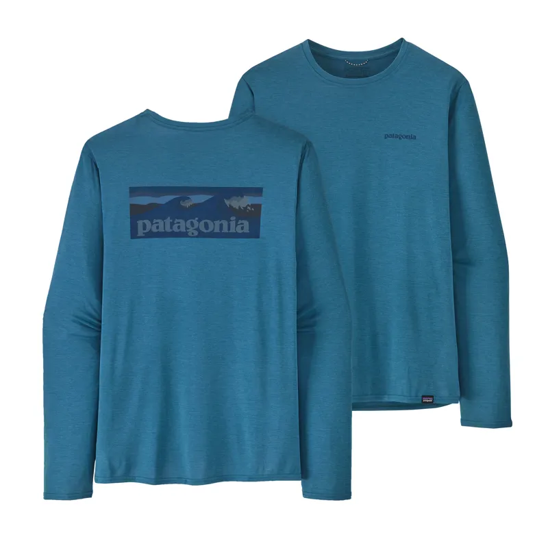 Patagonia L/S Cap Cool Daily Graphic Shirt in Waters Boardshort Logo/Wavy Blue X-dye