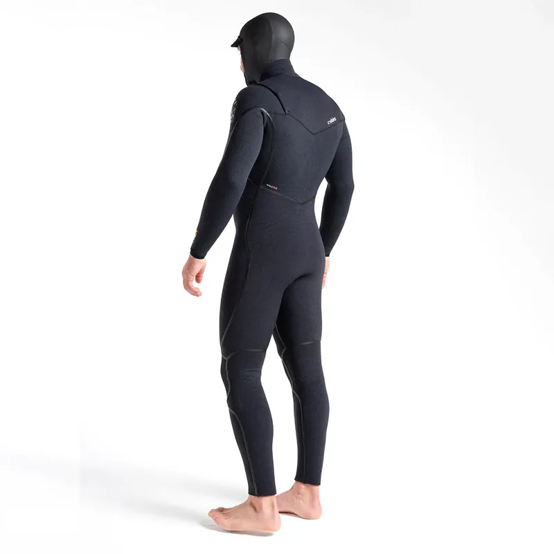 C-Skins Mens Wired 5-4-3mm Hooded Chest-Zip Wetsuit in Black/Saffron-1