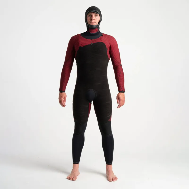 C-Skins Mens Wired 5-4-3mm Hooded Chest-Zip Wetsuit in Black/Saffron-3