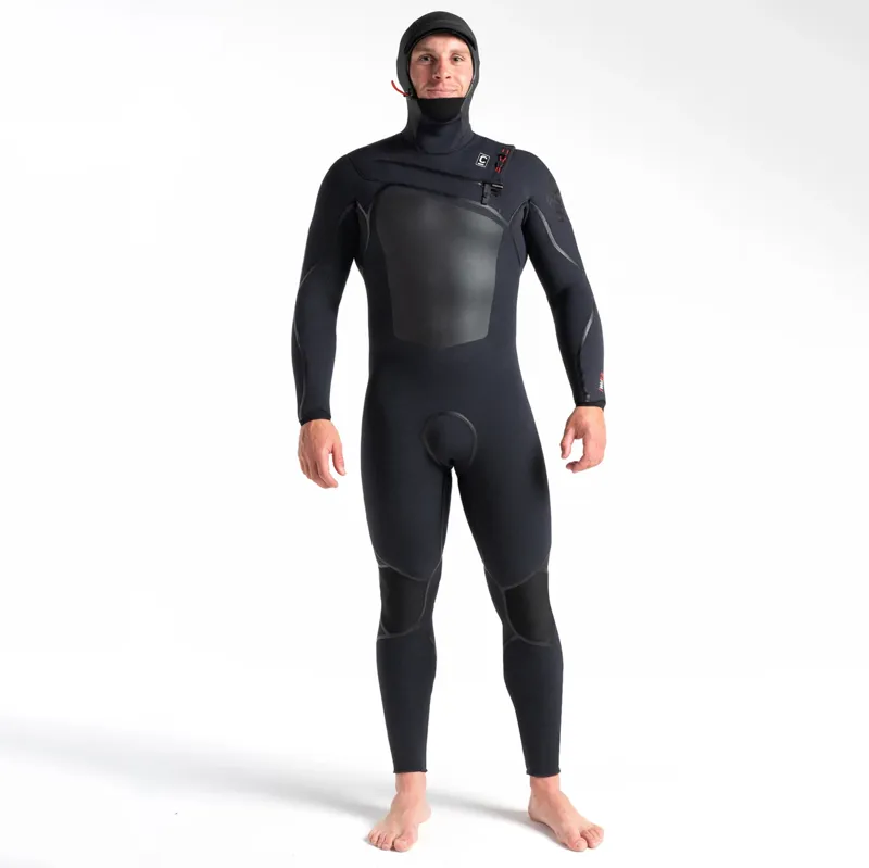 C-Skins Mens Wired+ 6-5-4mm Hooded Chest Zip Wetsuit in Black/Crimson
