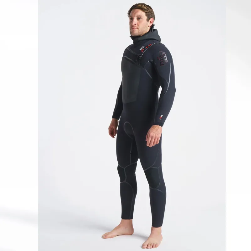 C-Skins Mens Wired+ 6-5-4mm Hooded Chest Zip Wetsuit in Black/Crimson-4