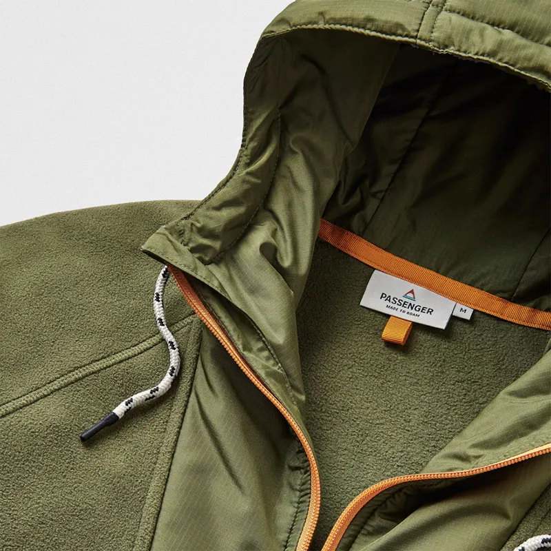 Passenger Recycled Woodland Hooded 1/2 Zip Polar Fleece in Black/Khaki-7