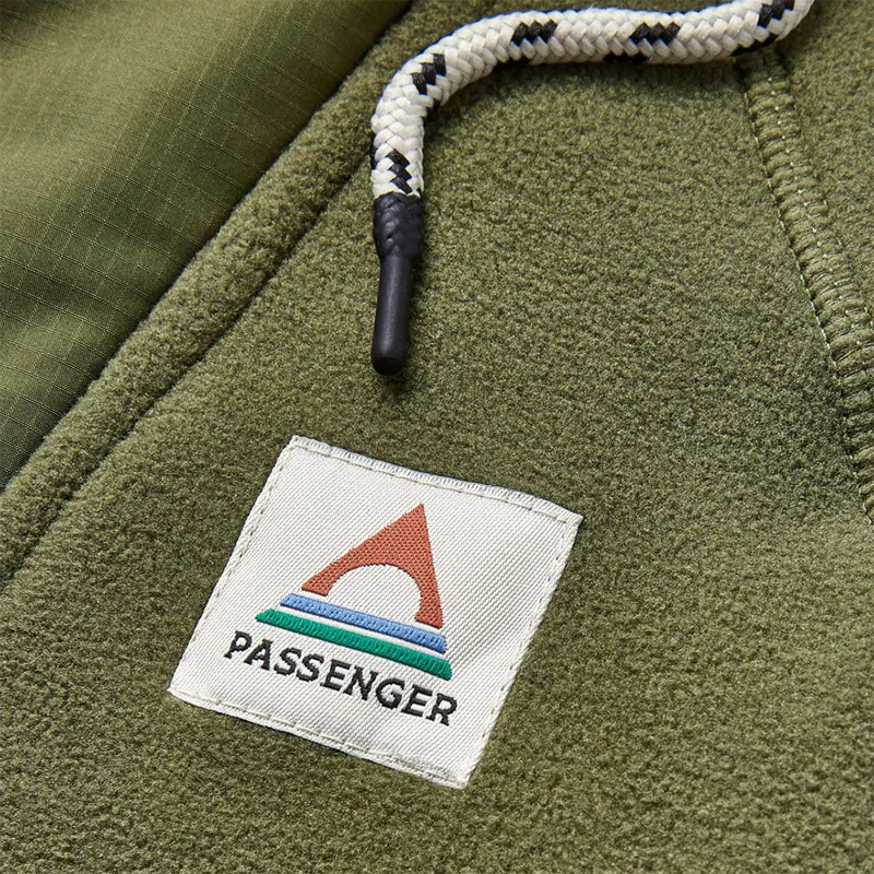 Passenger Recycled Woodland Hooded 1/2 Zip Polar Fleece in Black/Khaki-8