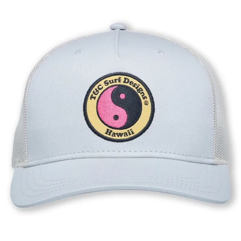 T and C Surf Designs YY Trucker Cap in Grey/Pink Logo