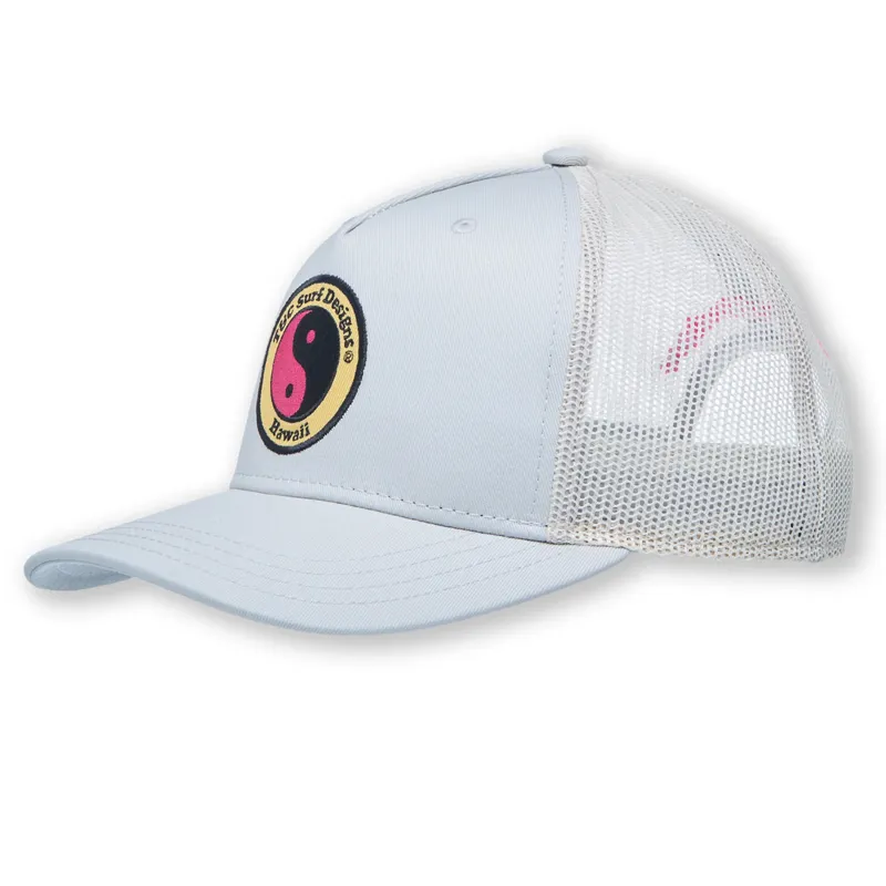 T and C Surf Designs YY Trucker Cap in Grey/Pink Logo-3