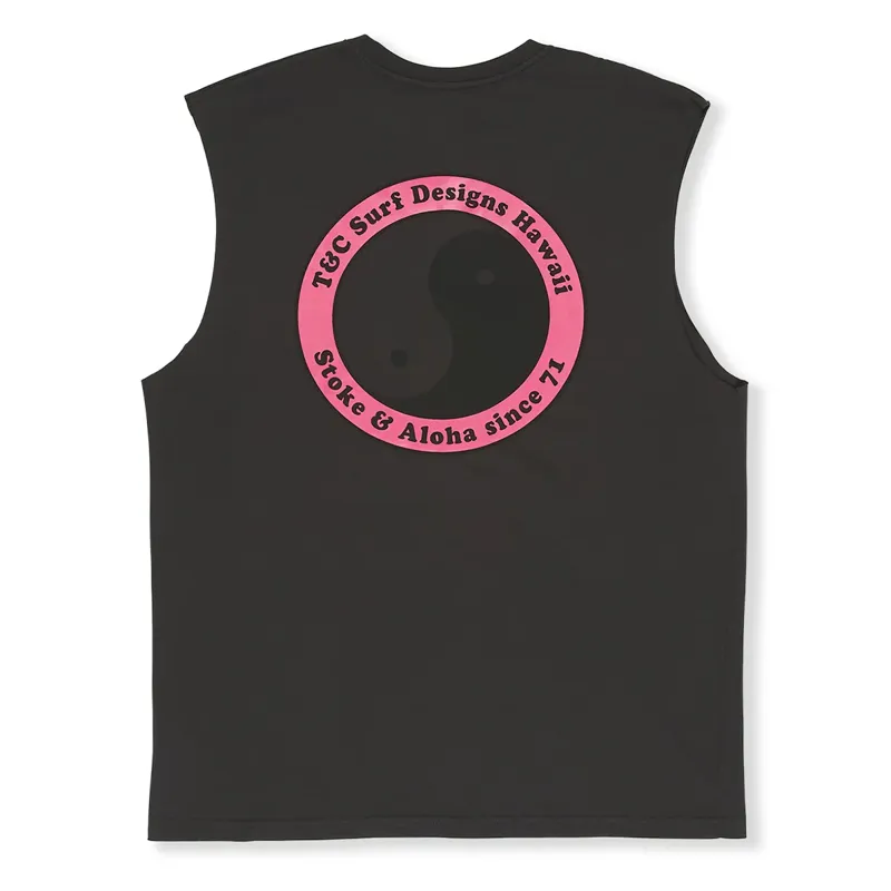 T and C Surf Designs YY 71 Logo Muscle Tee in Washed Black