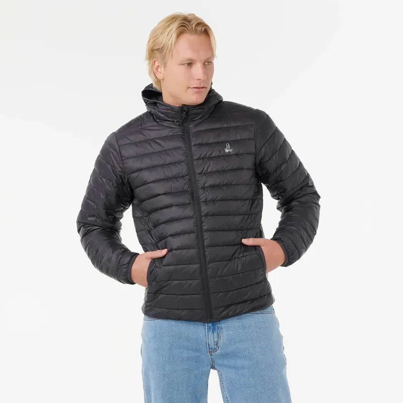 Rip Curl Anti-Series Search Puffer Hoodie Jacket in Black