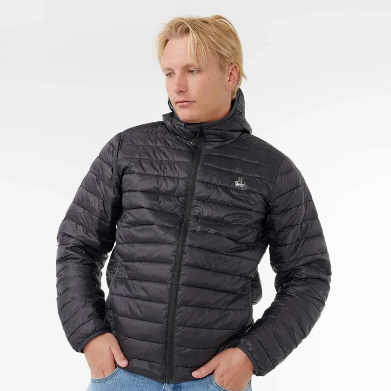 Rip Curl Anti-Series Search Puffer Hoodie Jacket in Black-3