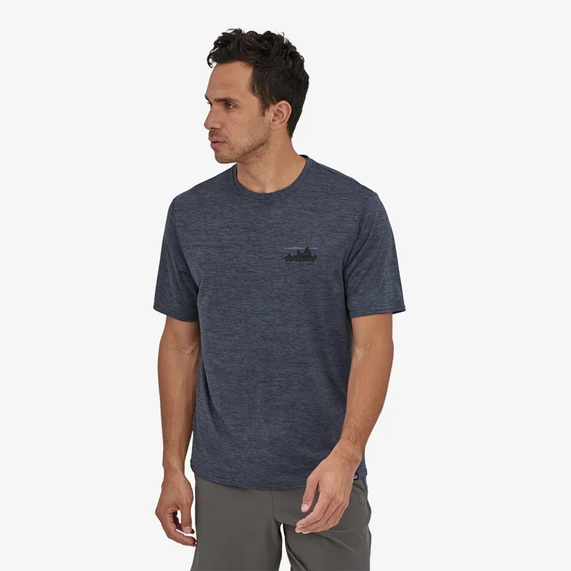 Patagonia Capilene Cool Stripe Graphic Mens Tshirt in Smolder Blue-1