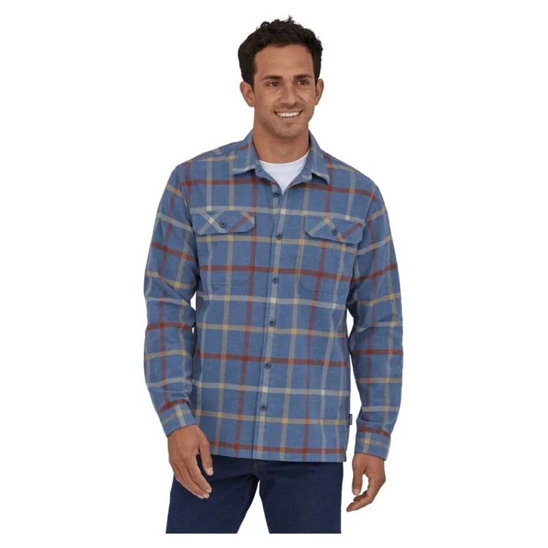 Patagonia Men's Long-Sleeved Organic Cotton Midweight Fjord Flannel Shirt in Brisk-Dolomite Blue-1