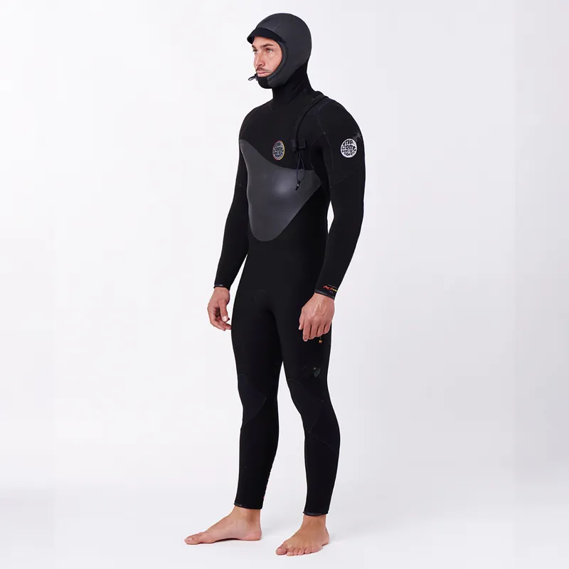 Rip Curl Flashbomb Heatseeker 5-4mm Zip Free Hooded Wetsuit in Black