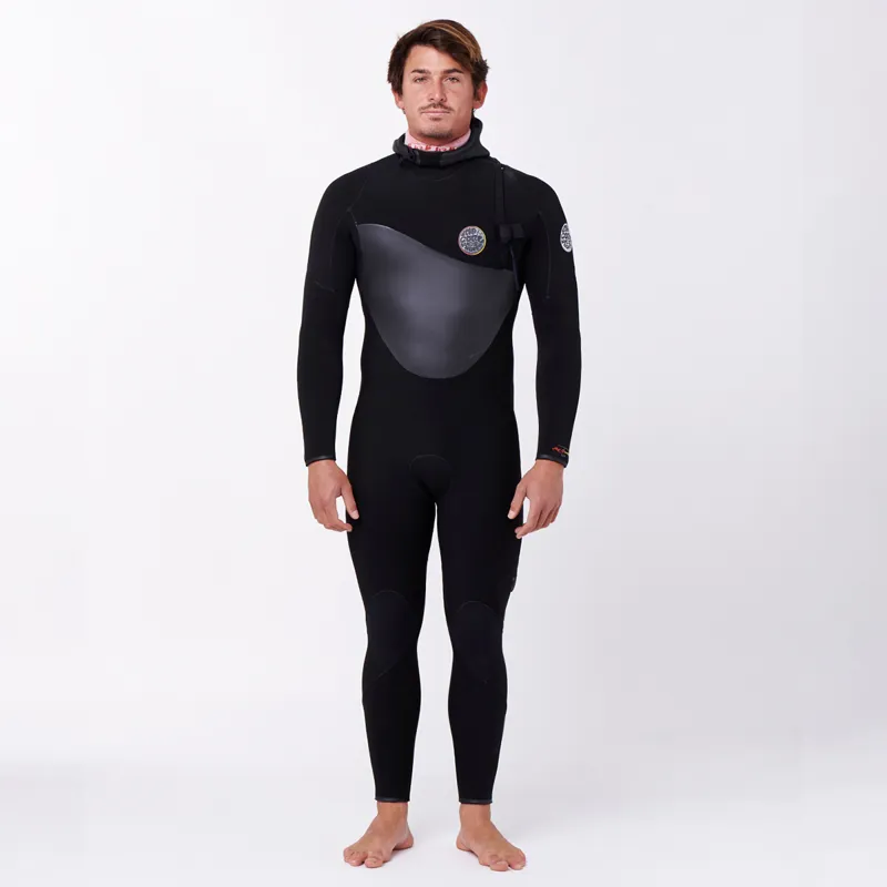 Rip Curl Flashbomb Heatseeker 5-4mm Zip Free Hooded Wetsuit in Black-2