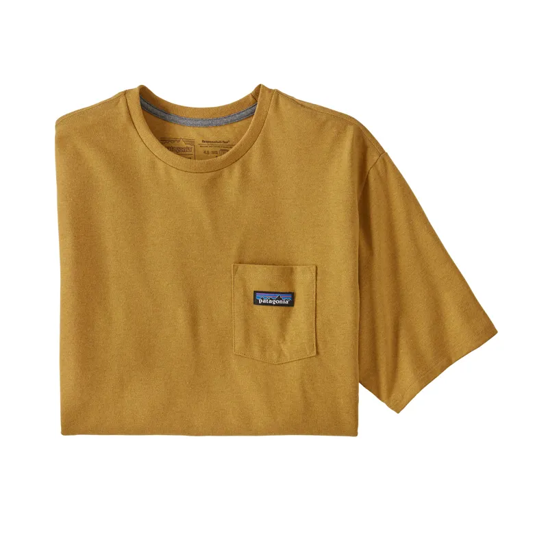 Patagonia P-6 Label Pocket Mens Responsibili-Tee in Hawk Gold