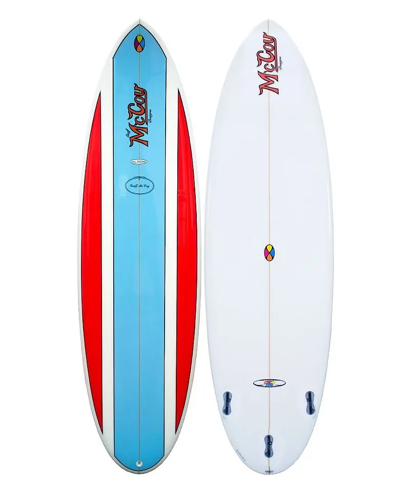 McCoy All Round Nugget PU Surfboard in Blue Red Polish