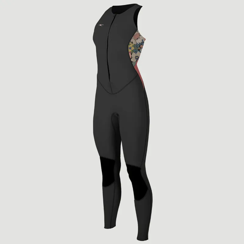 O Neill Womens Bahia 1.5mm Front Zip Long John Wetsuit in Black-Twiggy-Tea Rose