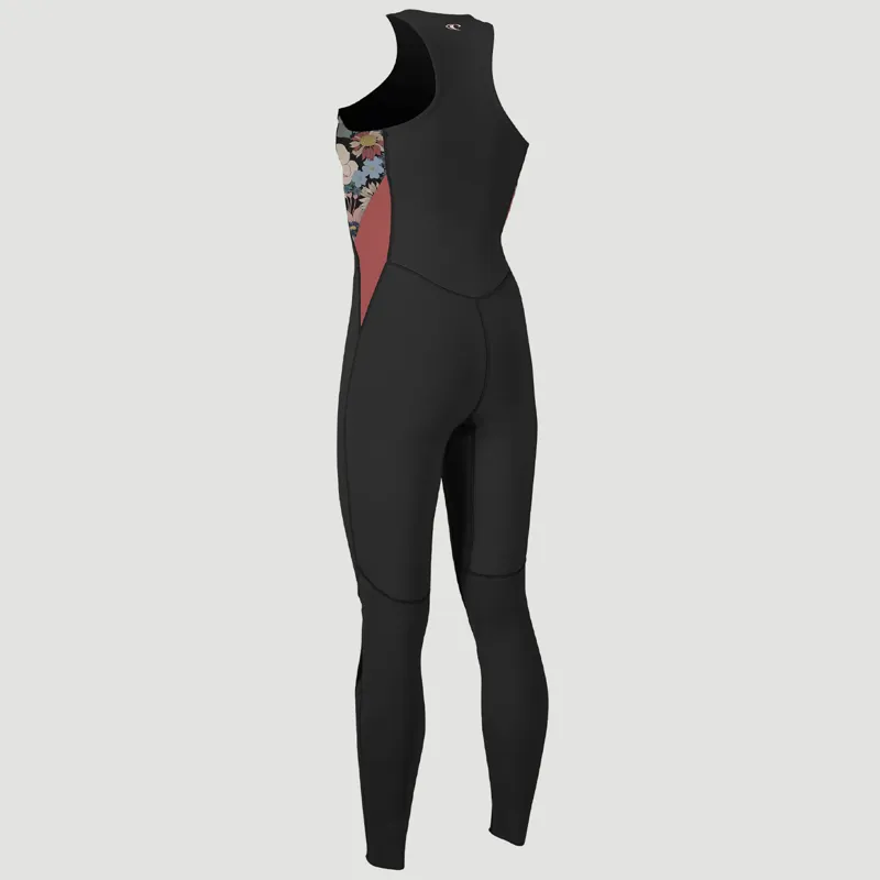 O Neill Womens Bahia 1.5mm Front Zip Long John Wetsuit in Black-Twiggy-Tea Rose-1