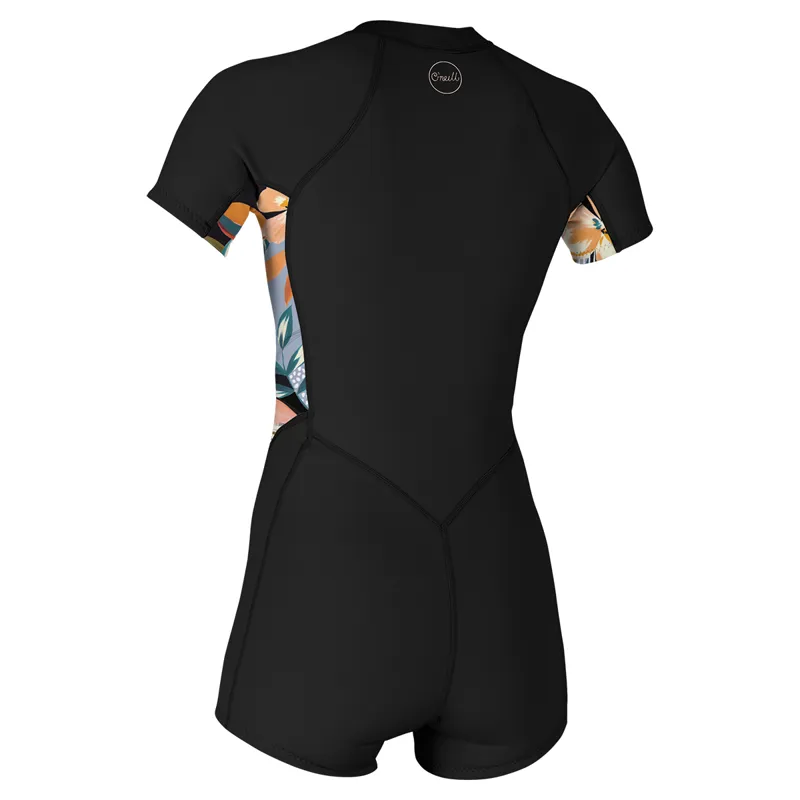 O Neill Womens Bahia 2-1mm Front Zip Shorty Wetsuit in Black-Demi Floral-1