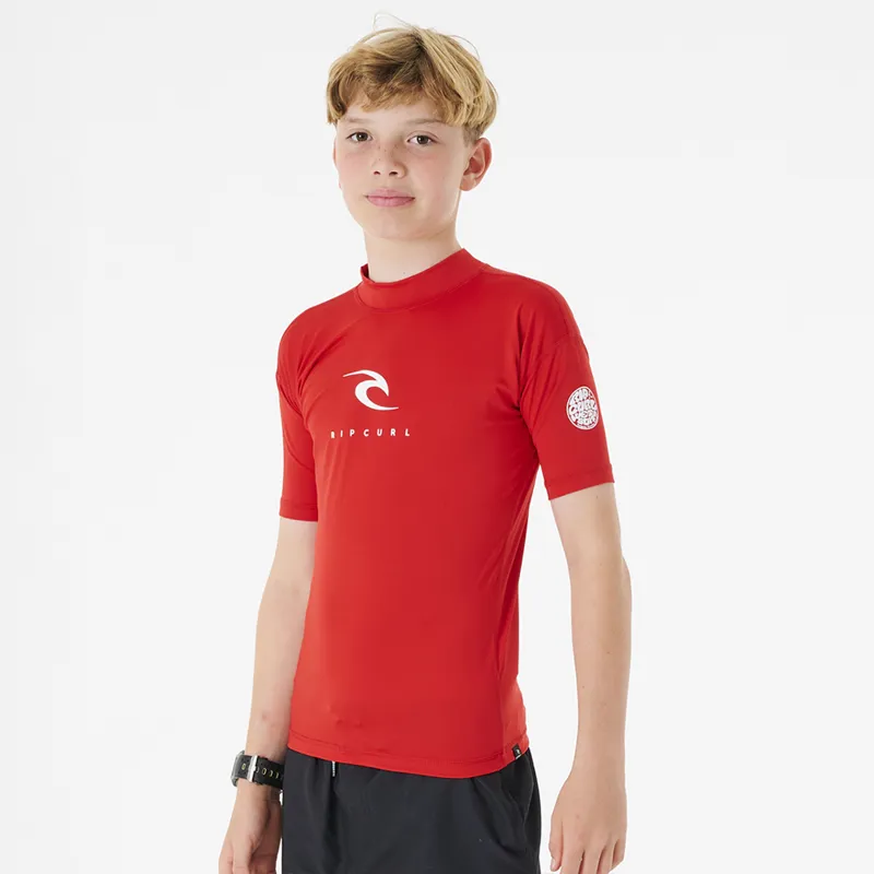 Rip Curl Jnr Corps Short Sleeve UV Rash Vest in Red-1