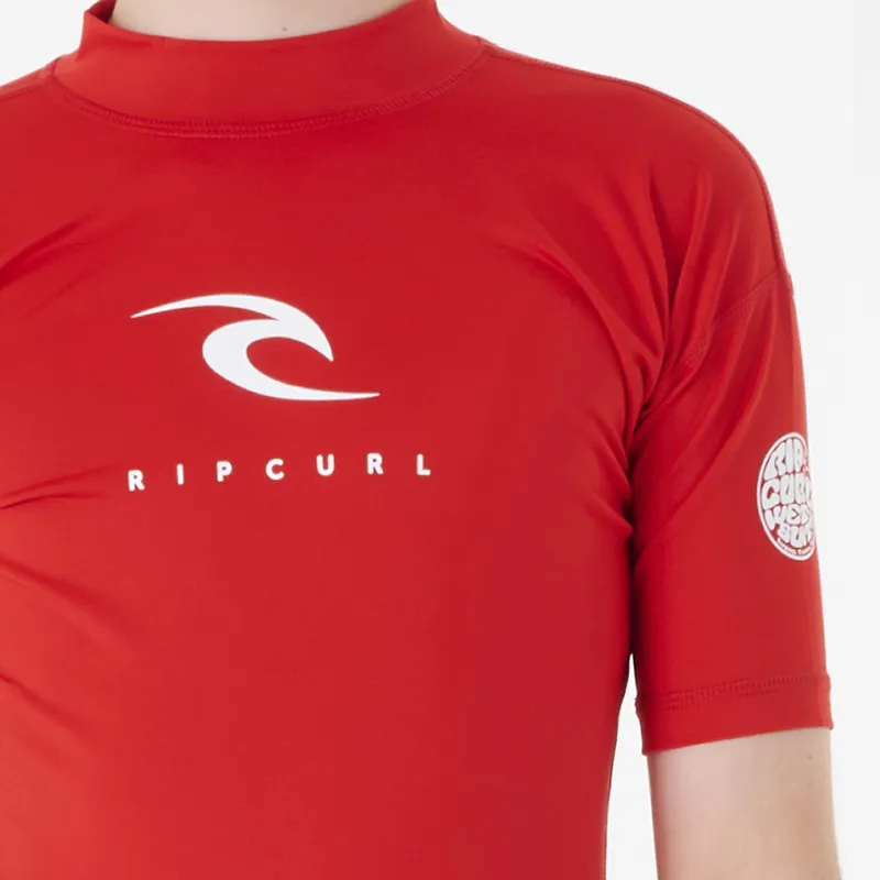Rip Curl Jnr Corps Short Sleeve UV Rash Vest in Red-3