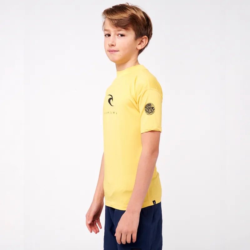 Rip Curl Jnr Corps Short Sleeve UV Rash Vest in Yellow-1