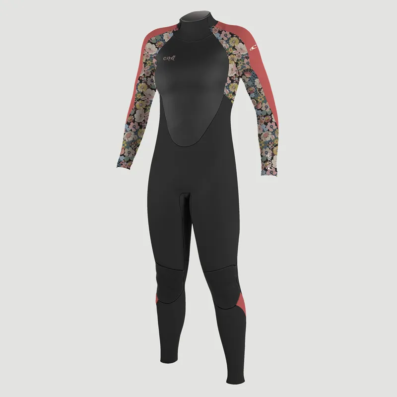 O Neill Girls Epic 5/4mm Back Zip Wetsuit in Black/Twiggy/Tea Rose