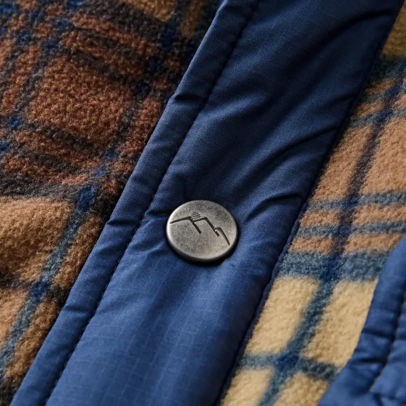 Passenger Firelight Sherpa Lined Overshirt in Rich Navy/Caramel Check-1