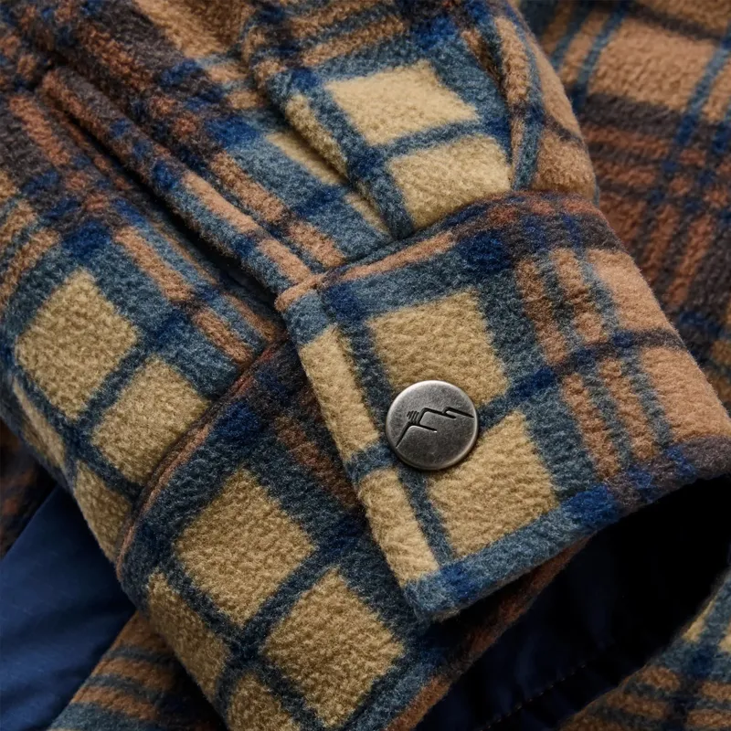 Passenger Firelight Sherpa Lined Overshirt in Rich Navy/Caramel Check-5