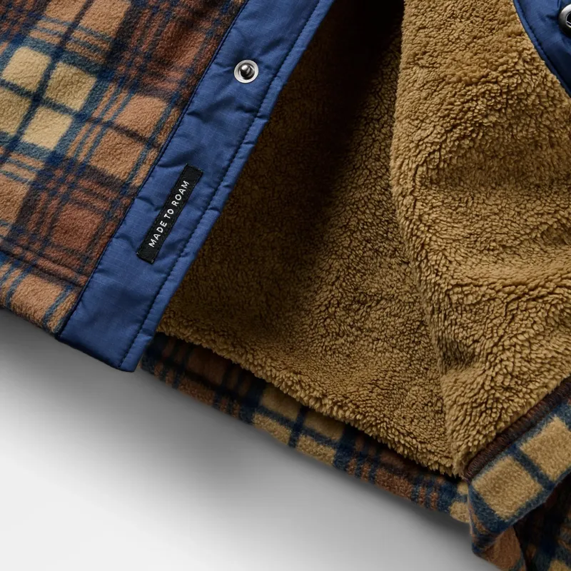 Passenger Firelight Sherpa Lined Overshirt in Rich Navy/Caramel Check-6