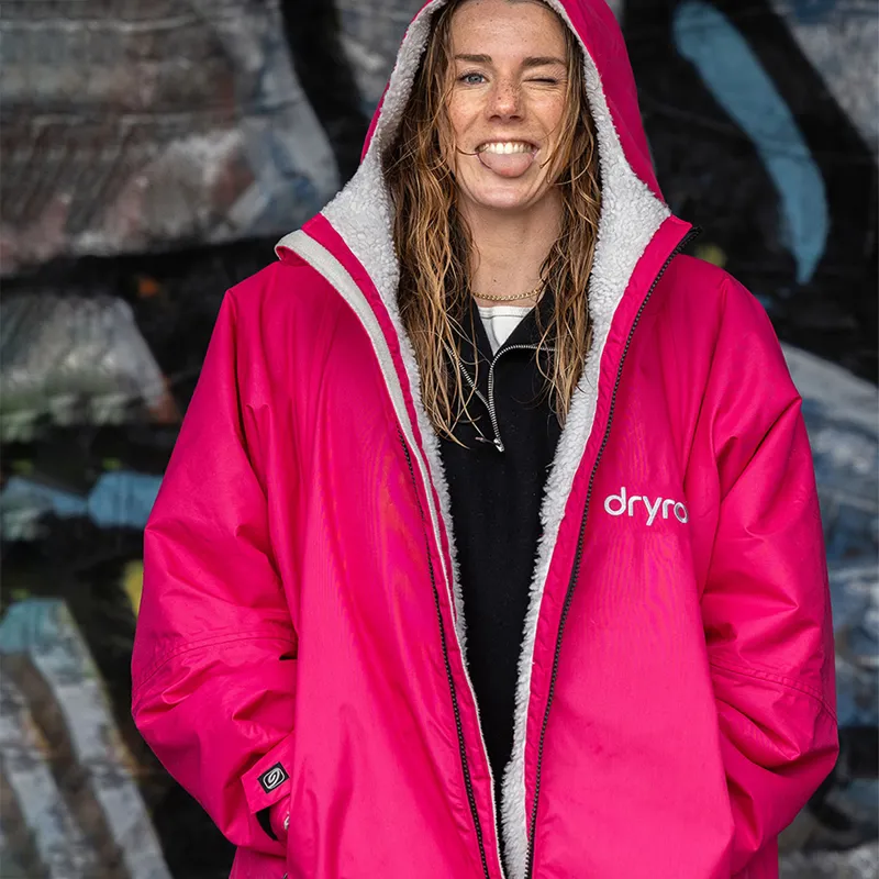 Dryrobe Advance Long Sleeve Change Robe in Pink/Light Grey-3