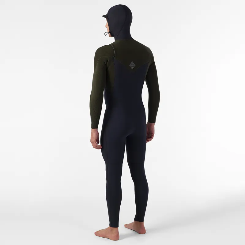 O Neill Hyperfreak 5-4mm+ Chest Zip Hooded Wetsuit in Black/Ranger-3