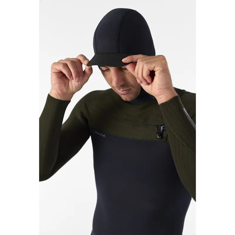 O Neill Hyperfreak 5-4mm+ Chest Zip Hooded Wetsuit in Black/Ranger-6